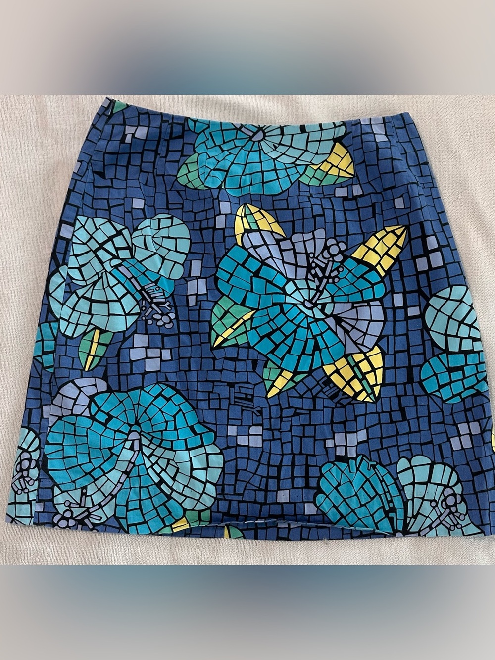 Lilly Pulitzer Blue Mosaic Floral Print Mini Skirt Size 2 Cotton